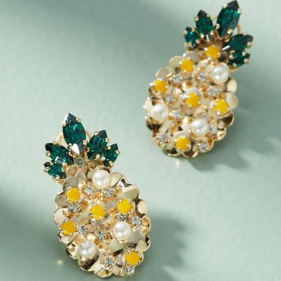 Anthropologie Jewelry - Anthro Pineapple Swarovski Embellish Post Earrings